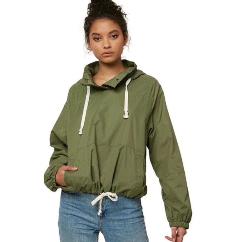 O'Neill Women's Portland Shell Pullover Windbreaker Jacket Olive Green Medium